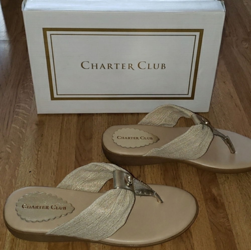 Charter Club Benji Cream Fabric Thong Sandals 5 nwt